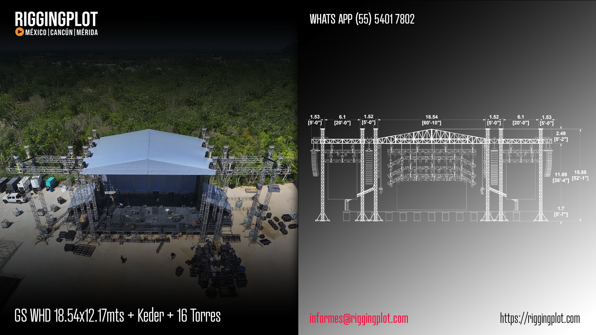RENTA DE GROUND SUPPORT WHD 18.50X12.20MTS CON CANTILIVER DE 16 TORRES CANCÚN